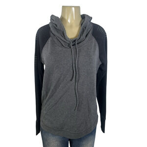 Athleta Hoodie Womens Medium Gray Black Cowl Neck Pullover Thumbholes Mesh Back